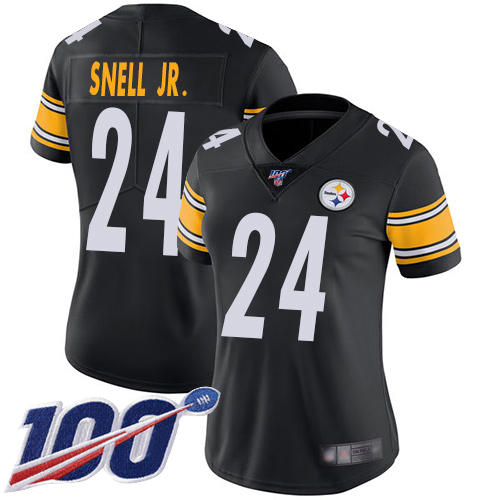 Women Pittsburgh Steelers Football #24 Limited Black Benny Snell Jr. Home 100th Season Vapor Untouchable Nike NFL Jersey->youth nfl jersey->Youth Jersey